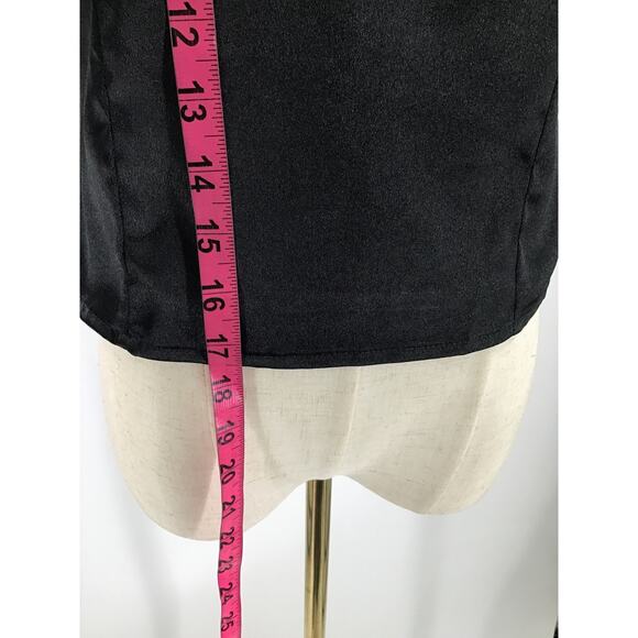 MILK & HONEY M L Black Satin Puff Sleeves V-Neck Lace up Blouse Crop Top NWT B80 - Picture 3 of 6